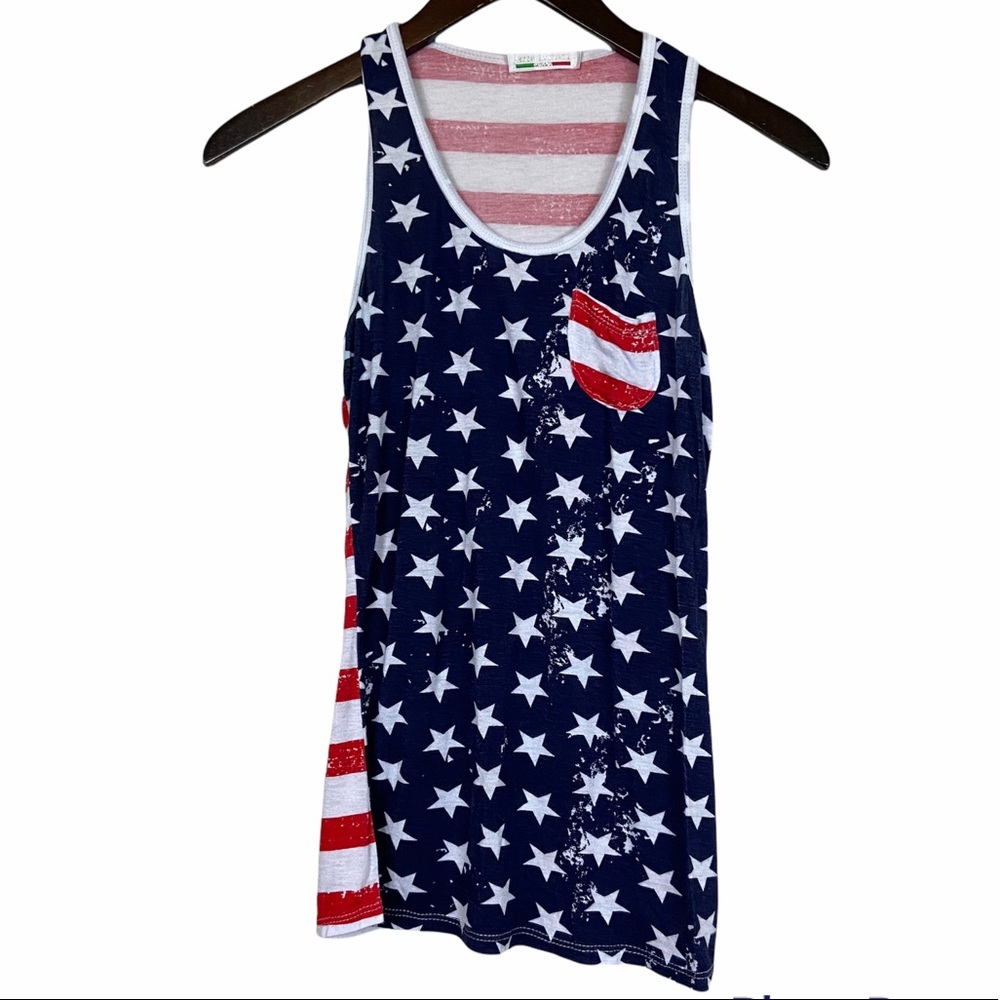4/$25 Made in Italy American flag red white and blue tank top patriotic